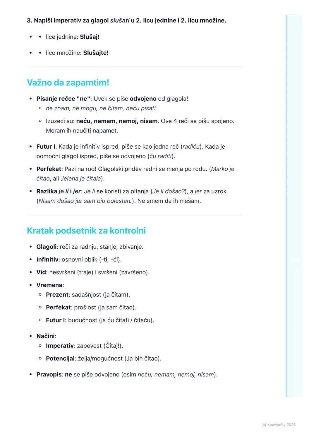 # Glagoli

## Šta su glagoli?

Glagoli su promenljive vrste reči. Oni označavaju radnju (npr. čitati, pisati,
trčati), stanje u kome se neko