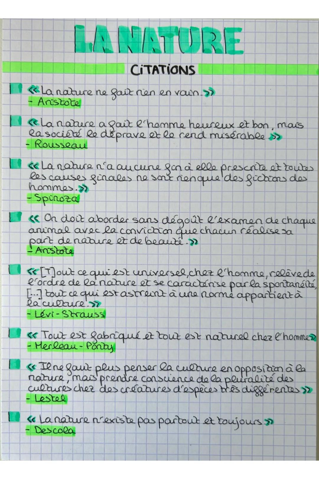 # LA NATURE

CITATIONS

<<<La nature ne fait rien en vain.
Aristote

«La nature a fait l'homme heureux et bon, mais
la société le déprave et