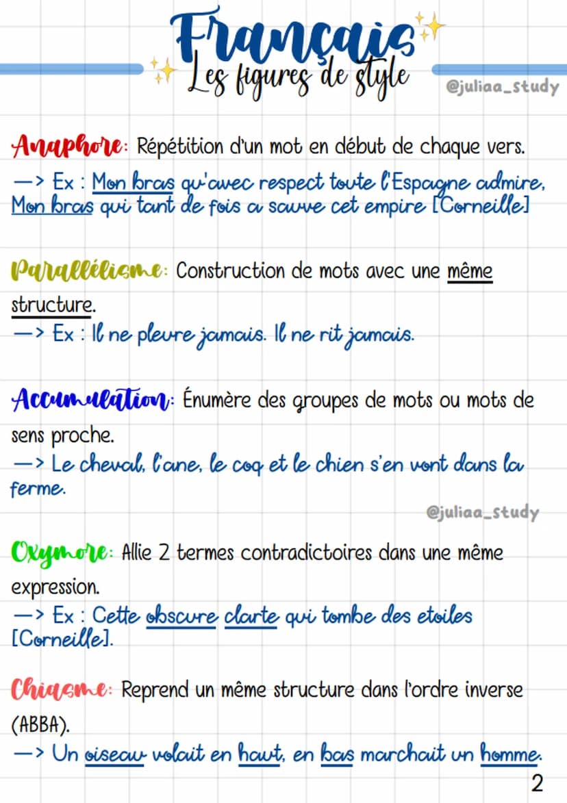Francais
# Les figures de style @juliaa_study
Comparaison: Met en relation un élément (le comparé) avec
un autre (le comparant) avec un outi