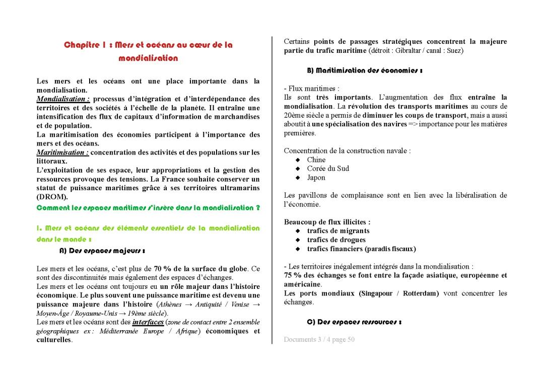 Mers et Océans : Au Cœur de la Mondialisation - Terminale Sujet Corrigé et Ressources