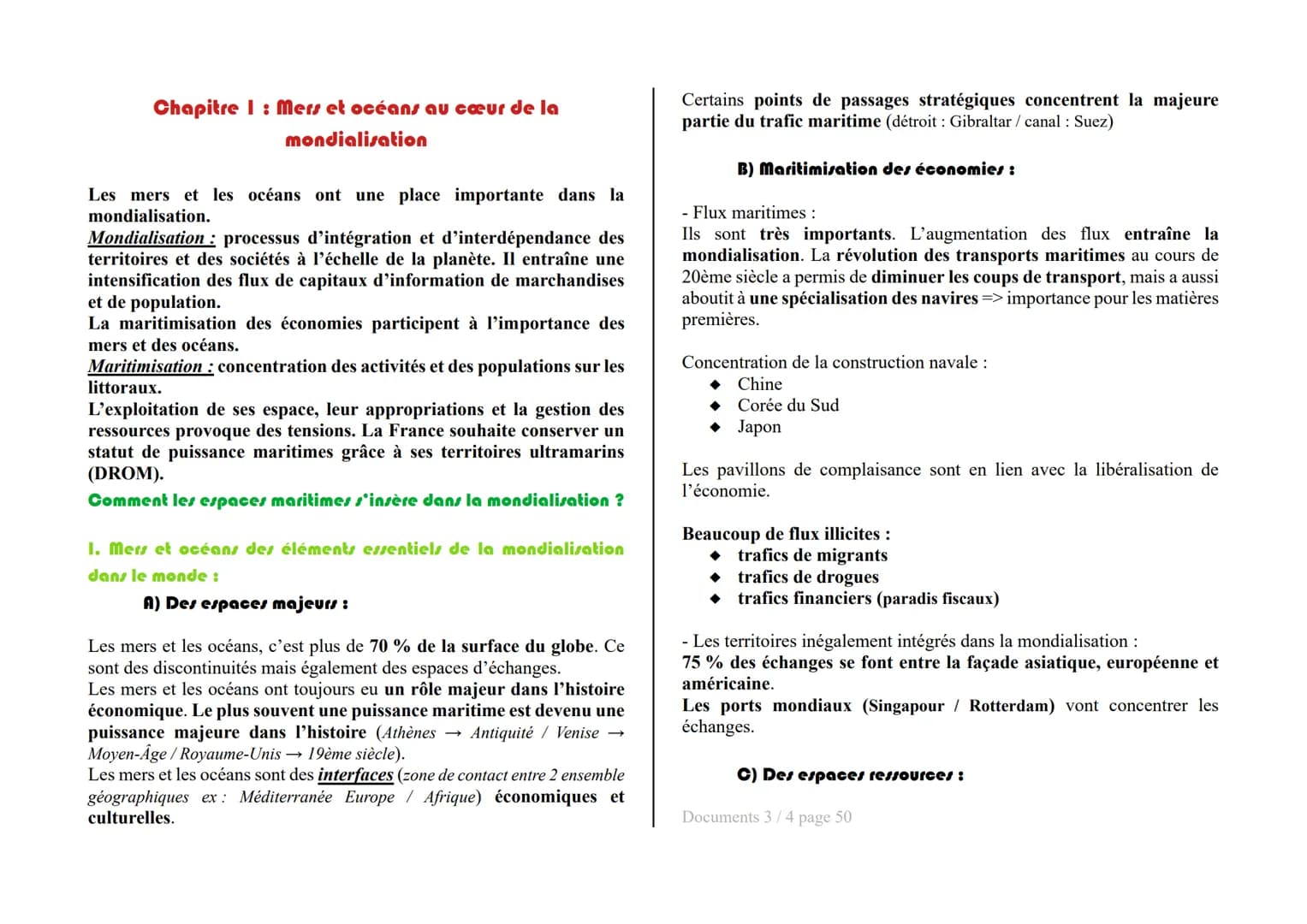 Chapitre I : Mers et océans au cœur de la
mondialisation
Les mers et les océans ont une place importante dans la
mondialisation.
Mondialisat