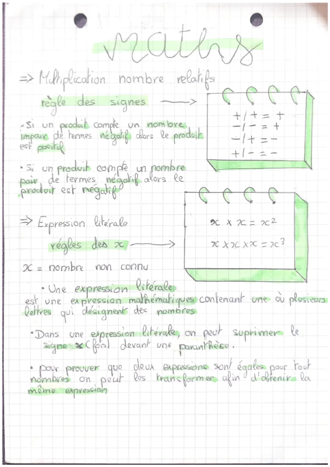 maths
Multiplication nombre relatifs
règle des
signes
•Si un produits comple un nombre
impain de termes négatif alors le produit.
est positi