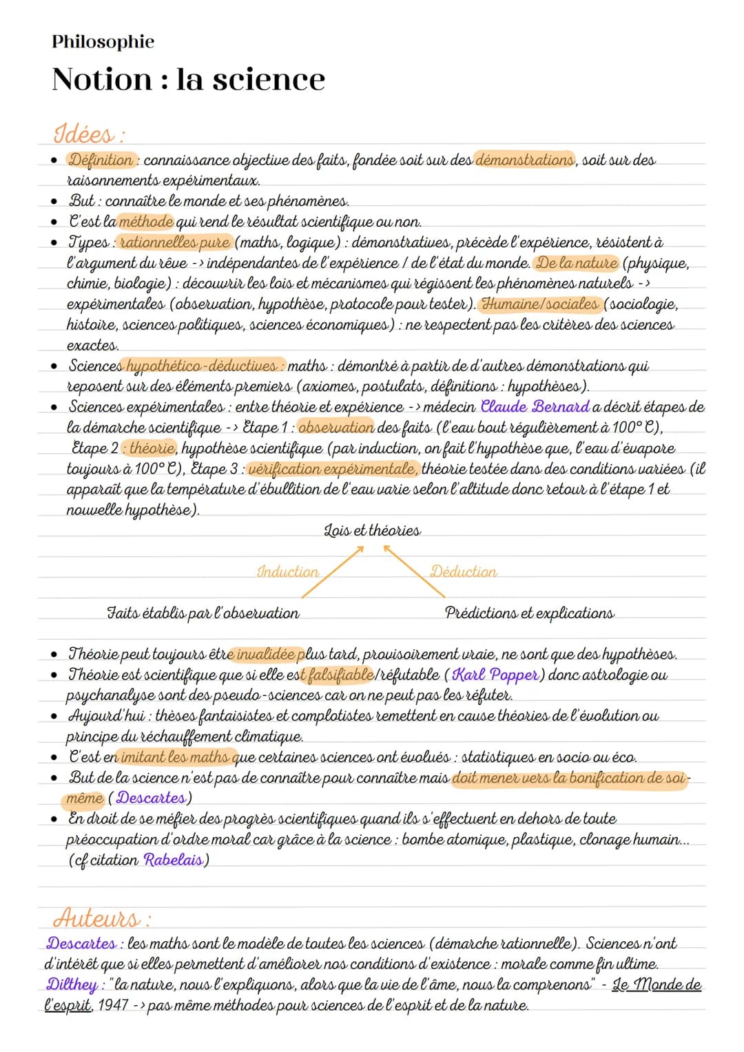 Philosophie
Notion : la science
Idées:
Définition: connaissance objective des faits, fondée soit sur des démonstrations, soit sur des
raison