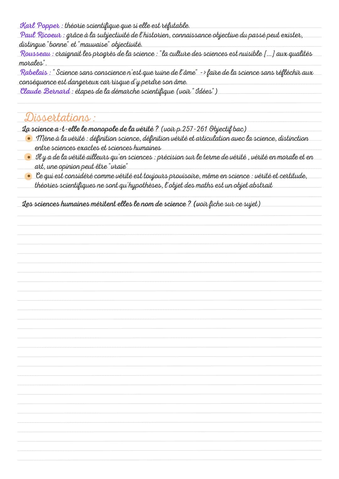Philosophie
Notion : la science
Idées:
Définition: connaissance objective des faits, fondée soit sur des démonstrations, soit sur des
raison