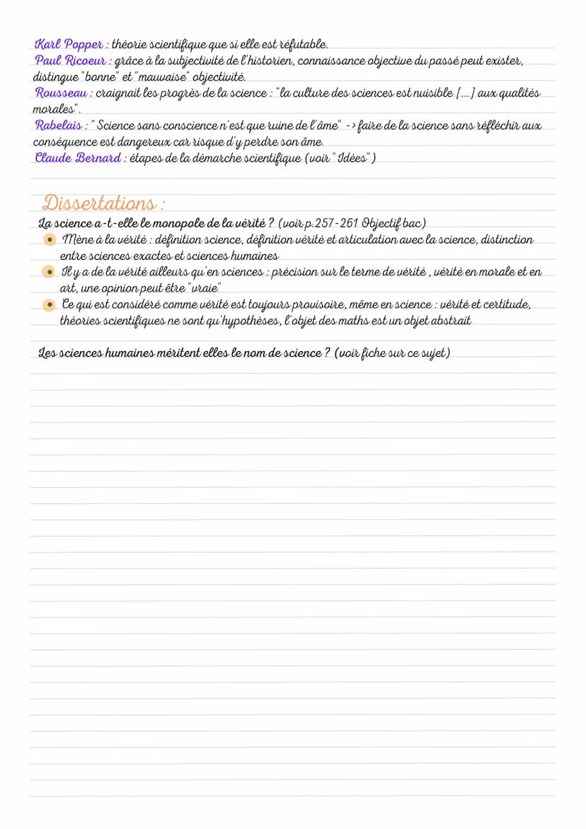 Philosophie
Notion : la science
Idées:
Définition: connaissance objective des faits, fondée soit sur des démonstrations, soit sur des
raison