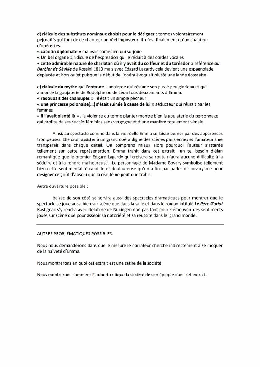 CORRECTION DU COMMENTAIRE COMPOSÉ : Madame Bovary de
Gustave Flaubert (texte dans la dernière page)
Les romanciers réalistes veillent à retr