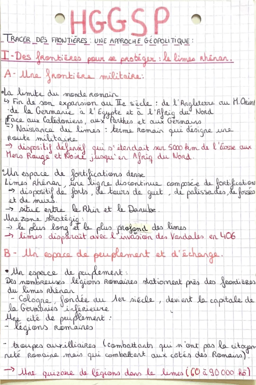 HGGSP
TRACER DES FRONTIERES: UNE APPROCHE GEOPOLITIQUE:
I-Des frontières pour se protéger : le limes whônan.
A- une frontière militaire:
La 