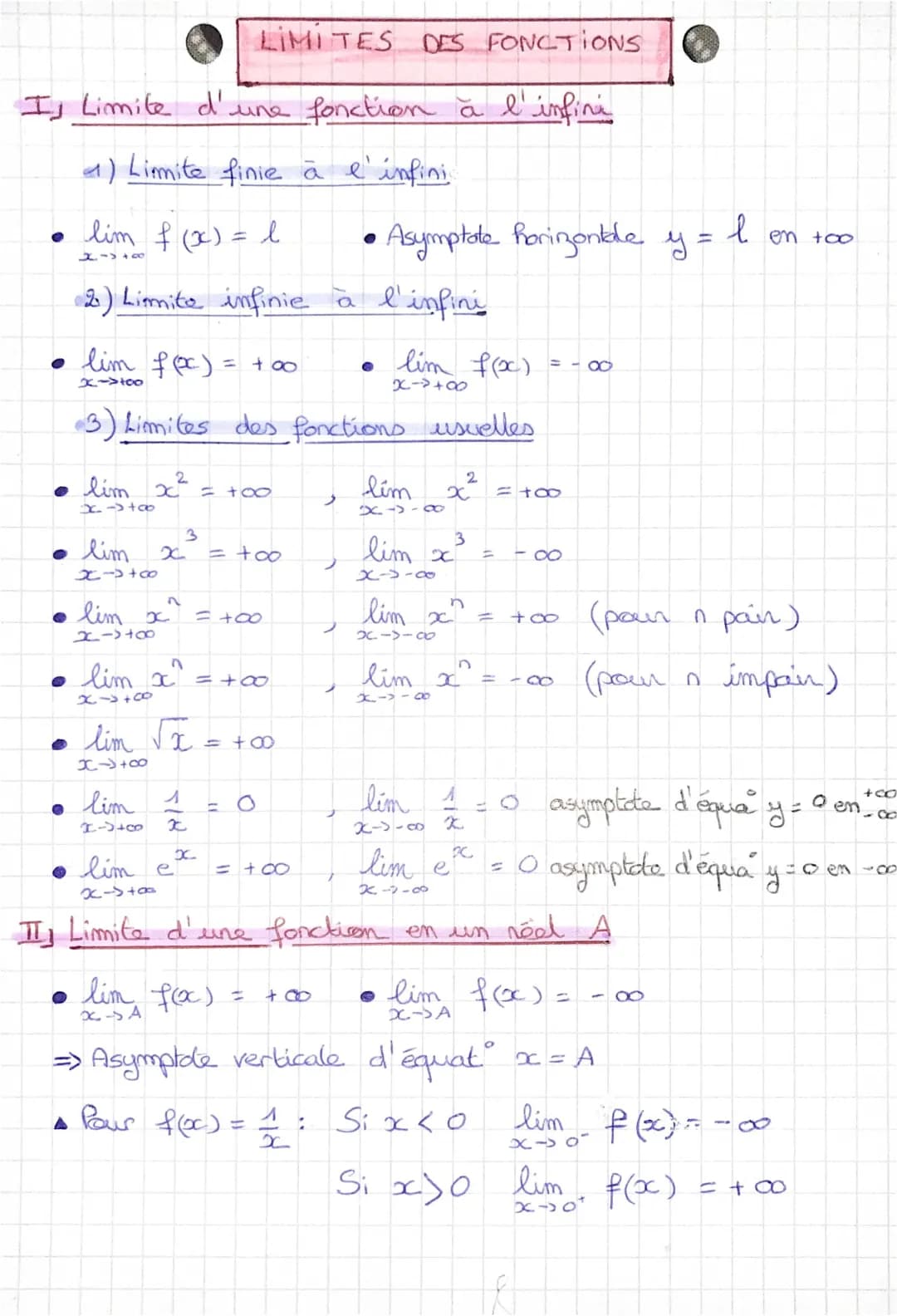MATHS - limites des fonctions 