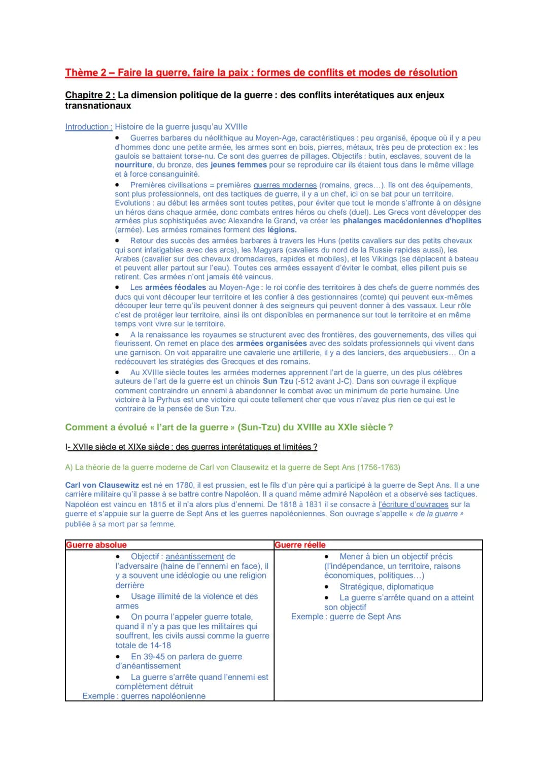 Thème 2 - Faire la guerre, faire la paix : formes de conflits et modes de résolution
Chapitre 2 : La dimension politique de la guerre : des 
