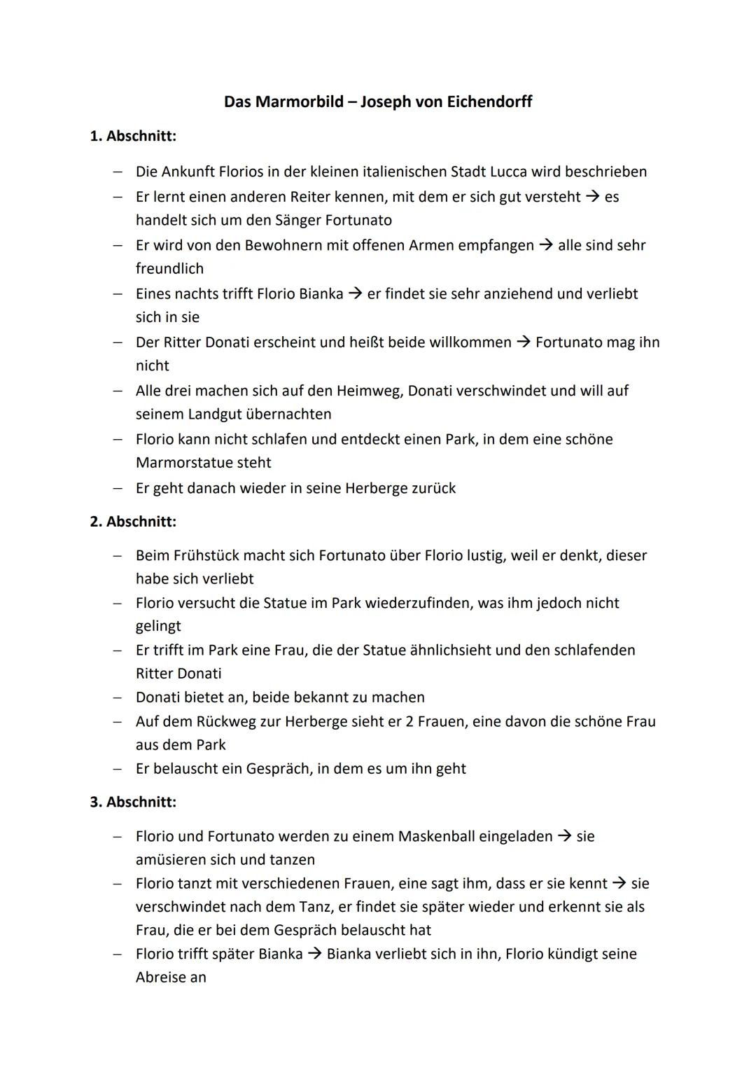 Das Marmorbild - Joseph von Eichendorff

1. Abschnitt:

- Die Ankunft Florios in der kleinen italienischen Stadt Lucca wird beschrieben
- Er