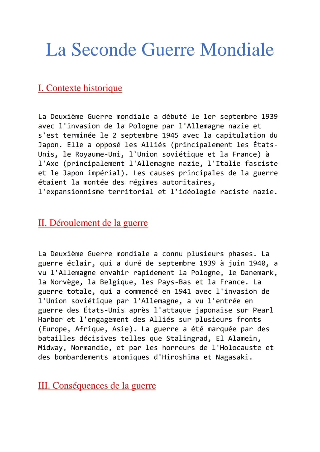 La Seconde Guerre Mondiale 