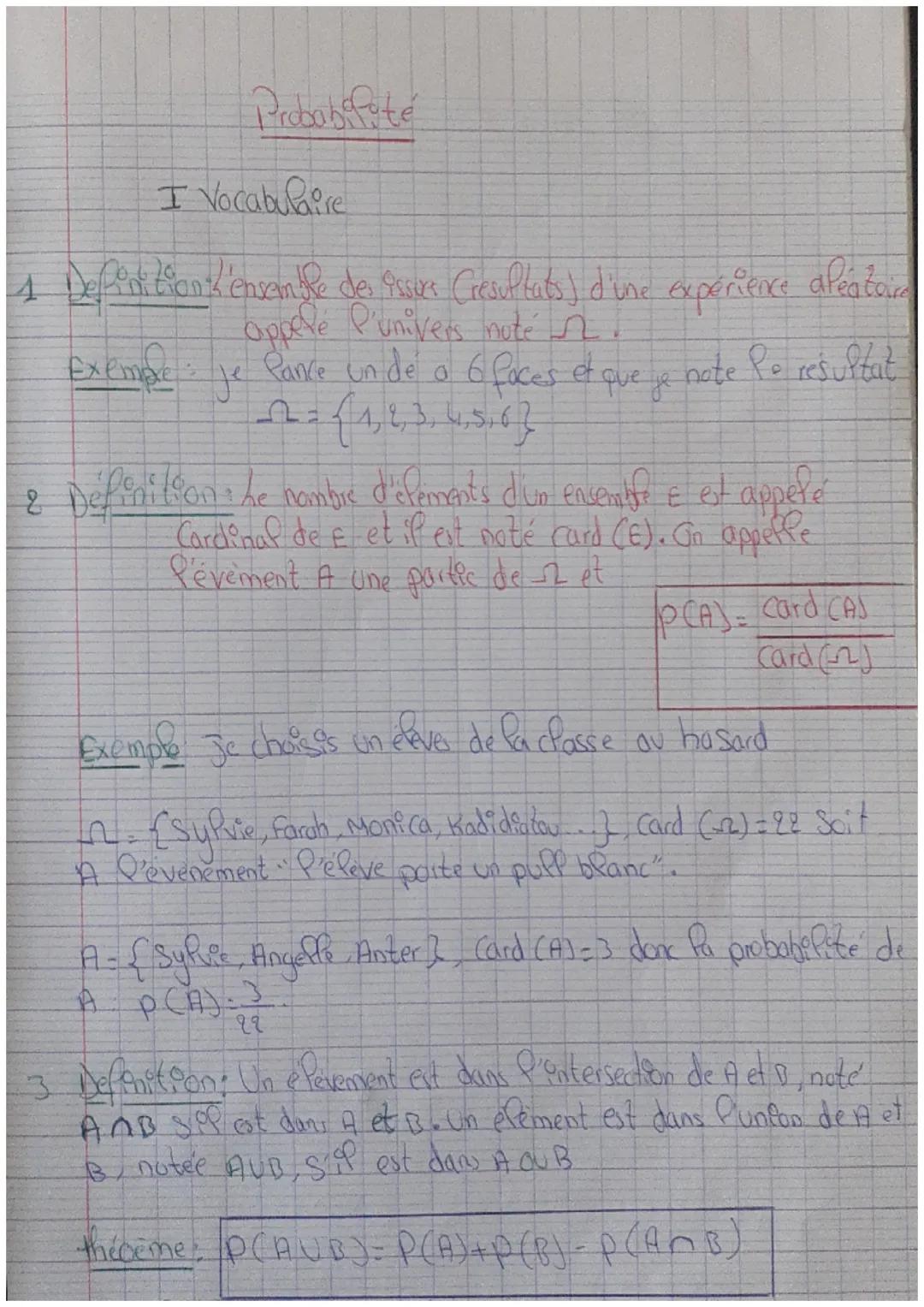 Probab futé
I Vocabulaire
4 Definitions ensan the des issors (resultats) d'une expérience aléatoire
appelé l'univers nuté n
Panke unde a 6 f