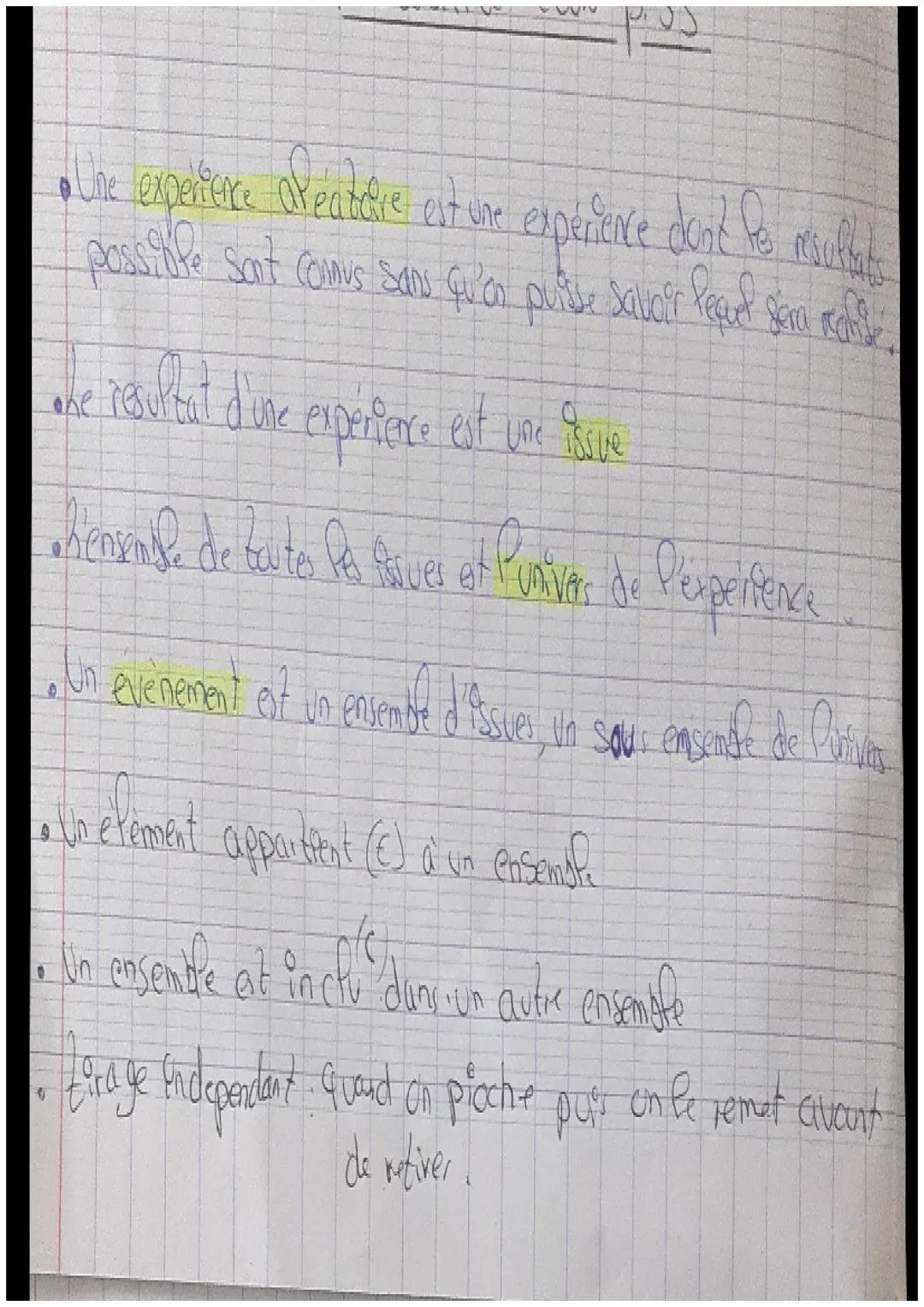 Probab futé
I Vocabulaire
4 Definitions ensan the des issors (resultats) d'une expérience aléatoire
appelé l'univers nuté n
Panke unde a 6 f