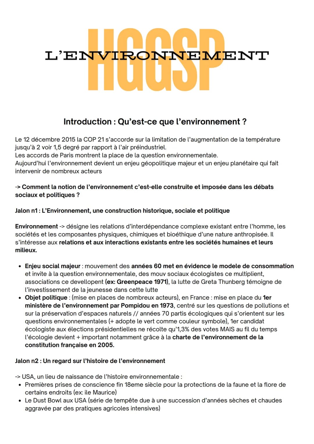 L'ENVIRONNEMENT
Introduction: Qu'est-ce que l'environnement ?
Le 12 décembre 2015 la COP 21 s'accorde sur la limitation de l'augmentation de