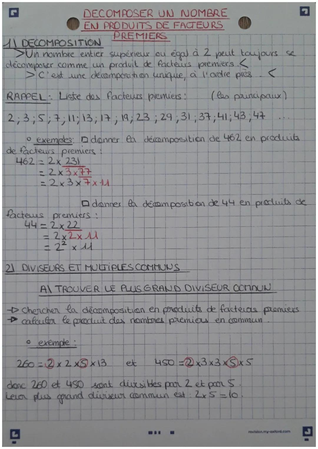 DECOMPOSER UN NOMBRE
EN PRODUITS DE FACTEURS
PREMIERS
DECOMPOSITION
>Un nombre entier supérieur ou égal à 2 peut toujours se
décomposer comm