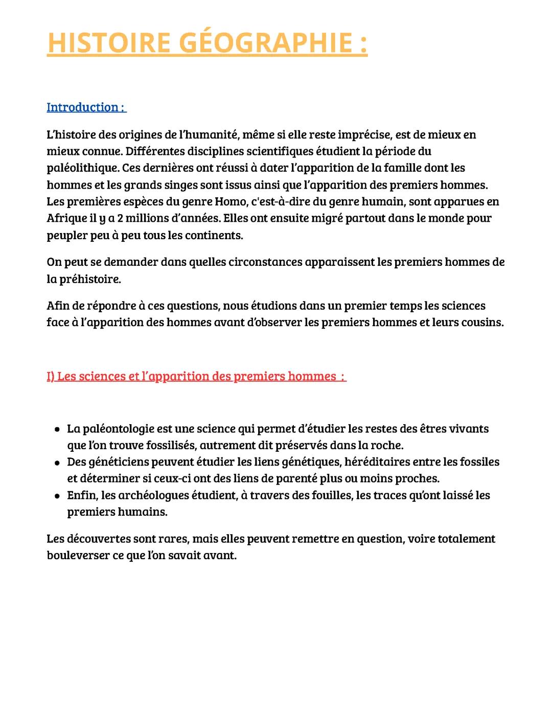 Les débuts de l'humanité 