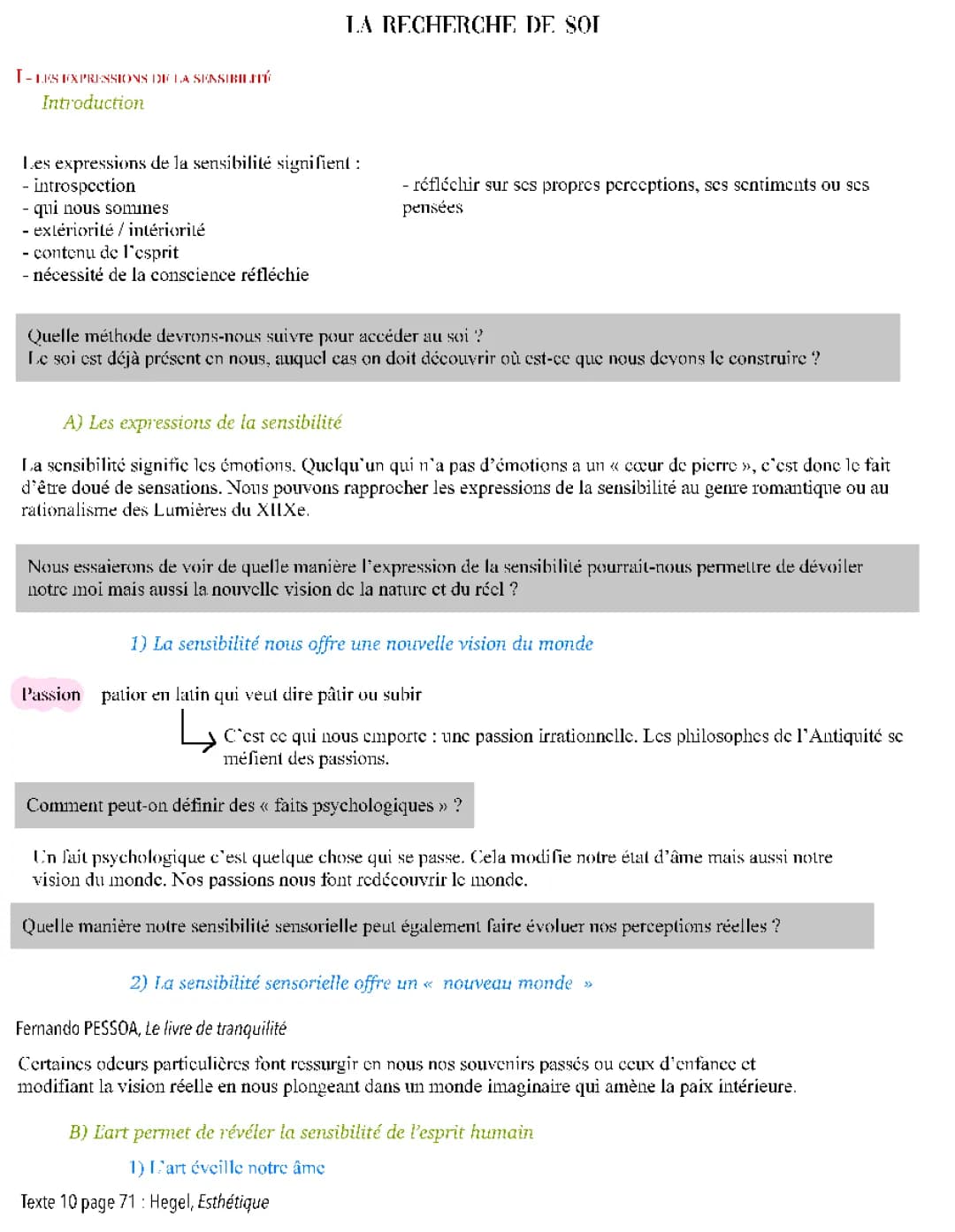 La Recherche de Soi - Fiche de Révision HLP Terminale, Cours et Citations
