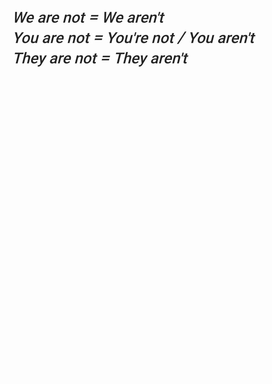 # Be au présent forme

## négative :

- Forme négative :

Construction de la forme négative :

SUJET + BE + NOT

I am not You are not

He/Sh