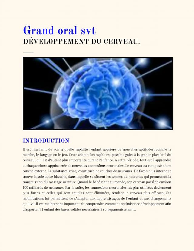 Know SUJET GRAND ORAL : DÉVELOPPEMENT CERVEAU  thumbnail