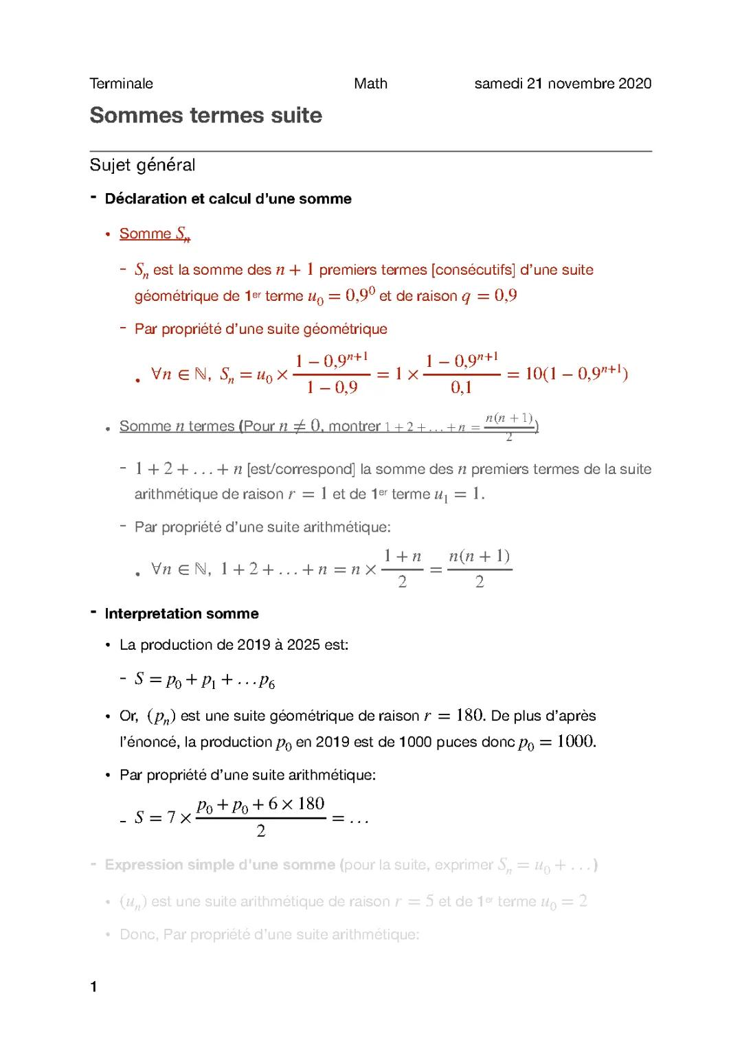 Sommes termes suites