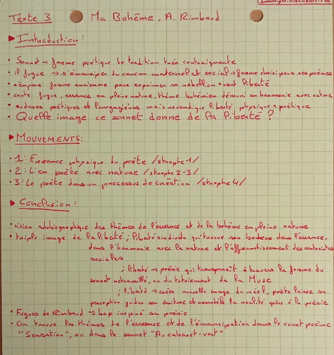 Texte 3
Ma Boheme, A. Rimbaud
.
•
Intucduction:
Sonnet-forme poétique be tradition tuco centraignante
il fugue -> s'emancipes du carcas mate
