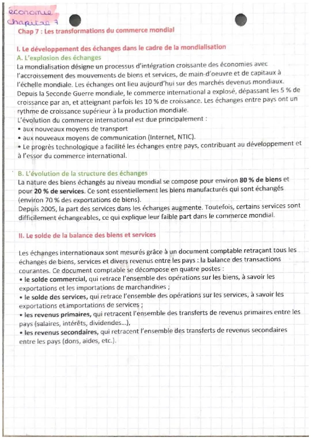 Économie chapitre 7 le commerce mondial 