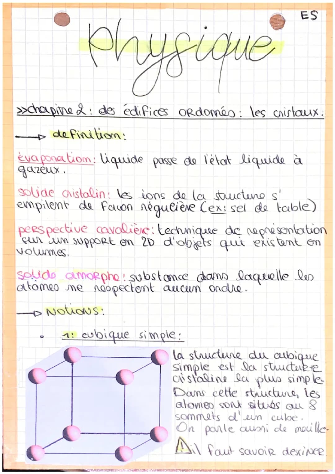 Physique
»chapine &: des édifices ORdomés: les cristaux.
> definition:
ES
évaporation: liquide passe de l'état liquide à
gazeux.
solide dist