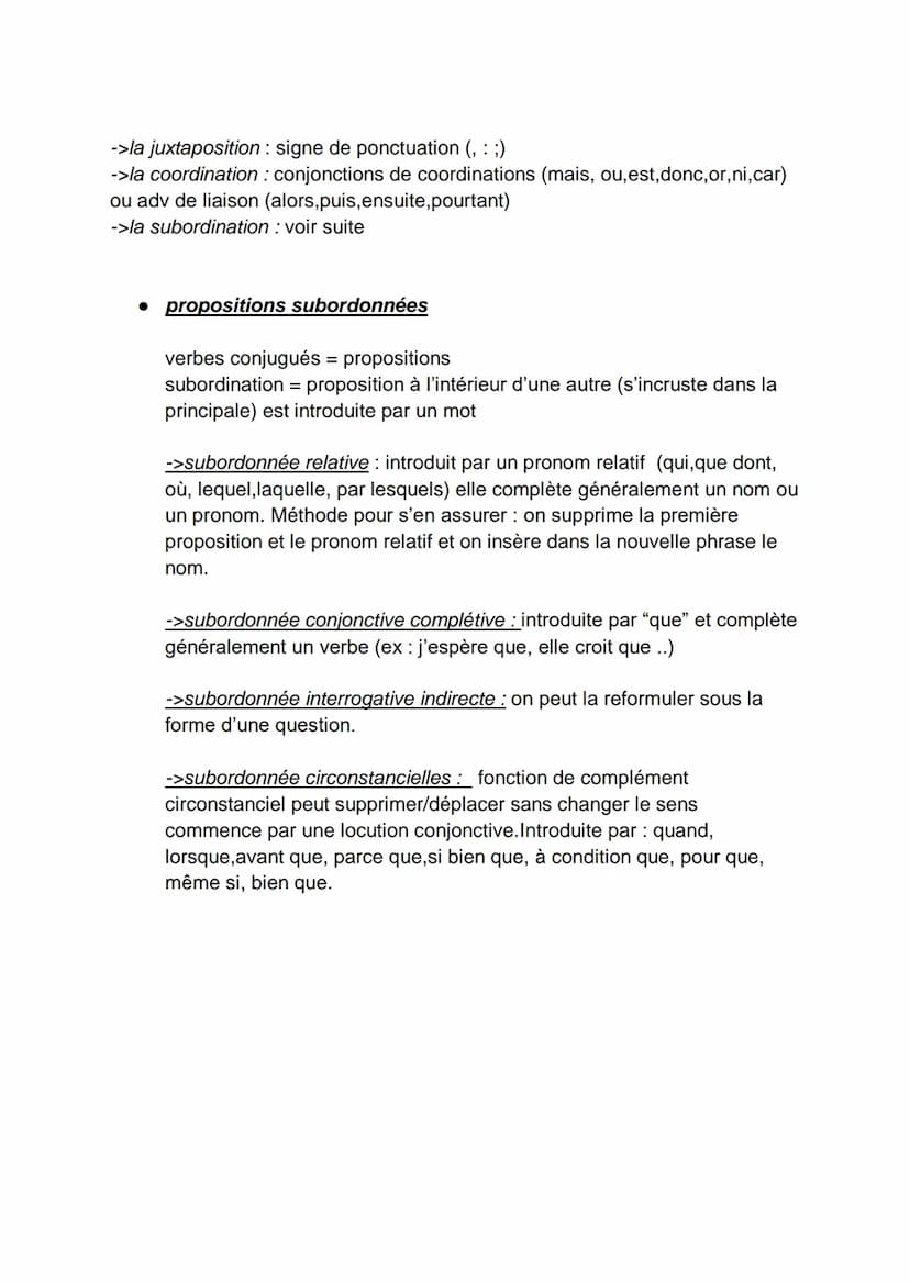 la négation
totale (ne pas/ne point) ou partielle (ne plus, ne jamais)
• l'interrogation
directe (?) ou indirecte
totale (oui/si/non) ou par