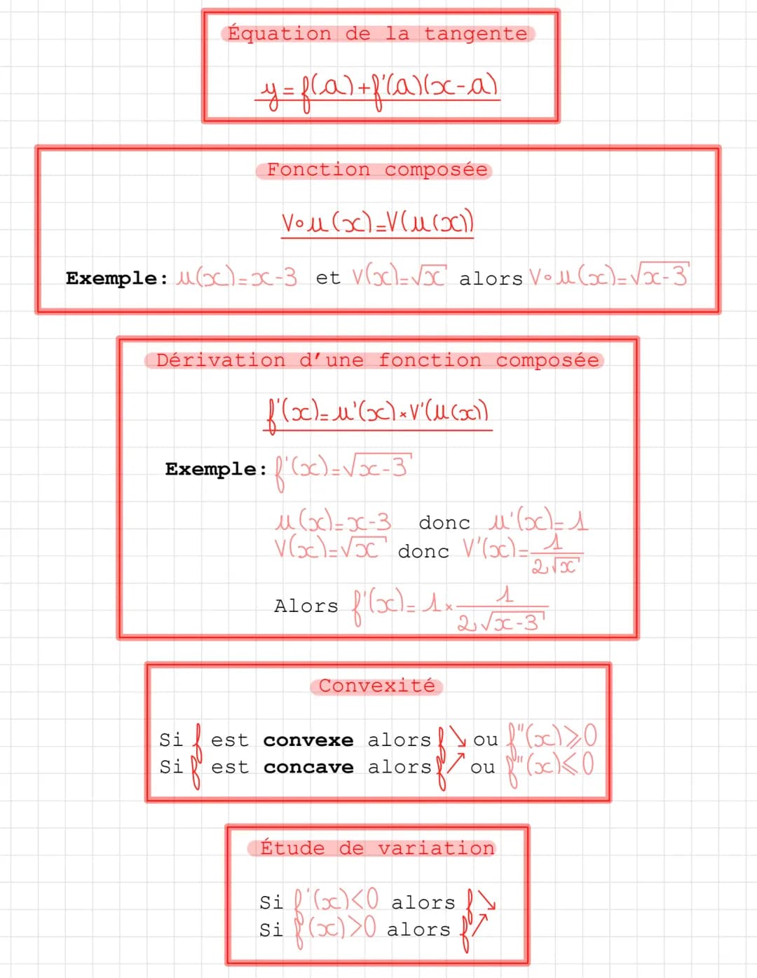DERIVATION
f (x)
constante
a.x
е
x
2
J^
<18 [8
e
8
u(x)
м.к
f'(x)
0
a
2x
nx
0-1
<18
x²
A
2√JC
8
e ех
u²(x) x eu (x)
u'v x u V'
u'v+ uv'
V2 É