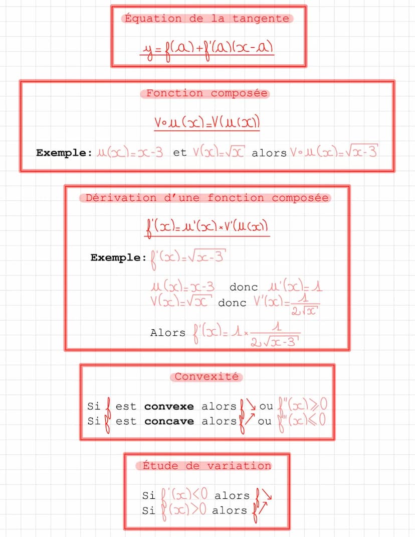 DERIVATION
f (x)
constante
a.x
е
x
2
J^
<18 [8
e
8
u(x)
м.к
f'(x)
0
a
2x
nx
0-1
<18
x²
A
2√JC
8
e ех
u²(x) x eu (x)
u'v x u V'
u'v+ uv'
V2 É