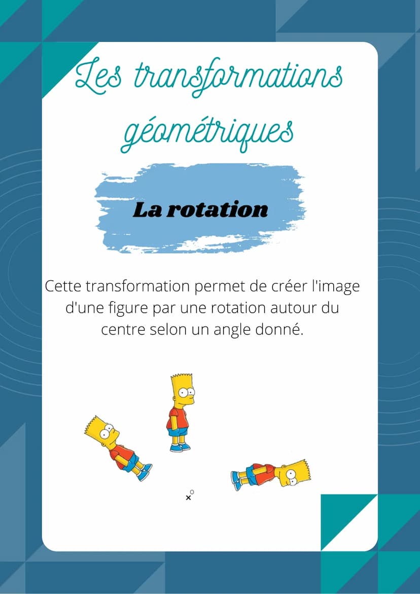 Les transformations
géométriques
La symétrie axiale
Cette transformation permet de créer l'image
d'une figure par pliage le long d'un axe.
(