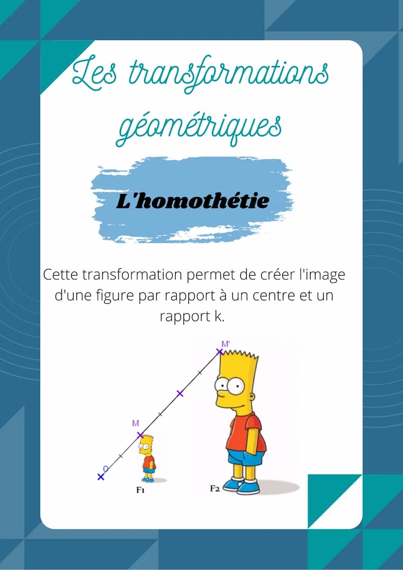 Les transformations
géométriques
La symétrie axiale
Cette transformation permet de créer l'image
d'une figure par pliage le long d'un axe.
(
