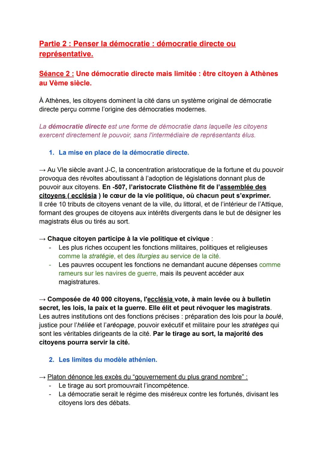FICHE DE RÉVISION
SPÉ HISTOIRE GÉO-POLITIQUE :
Séquence 4: Comprendre un régime politique: La démocratie.
Partie 1: Introduction
Qu'est ce q