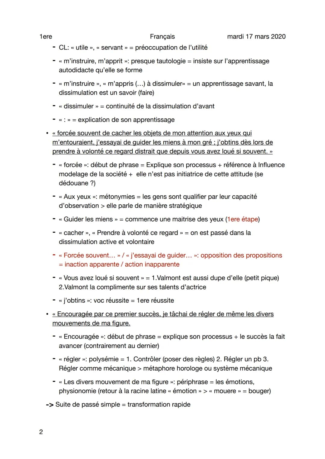 1ere
Sujet
Lecture Analytique - Les liaisons dangereuses
1
Français
●
mardi 17 mars 2020
Mouvement 1:
<< Entrée dans le monde dans le temps 