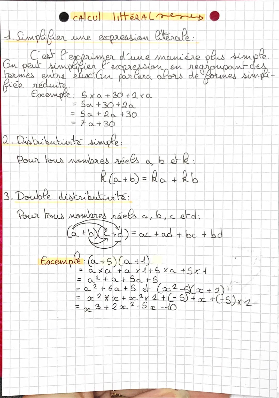 Calcul littER AL menes
littérale:
1. Simplifier
une expression.
C'est l'exprimer d'une manière plus simple.
On peut simplifier l'expression 
