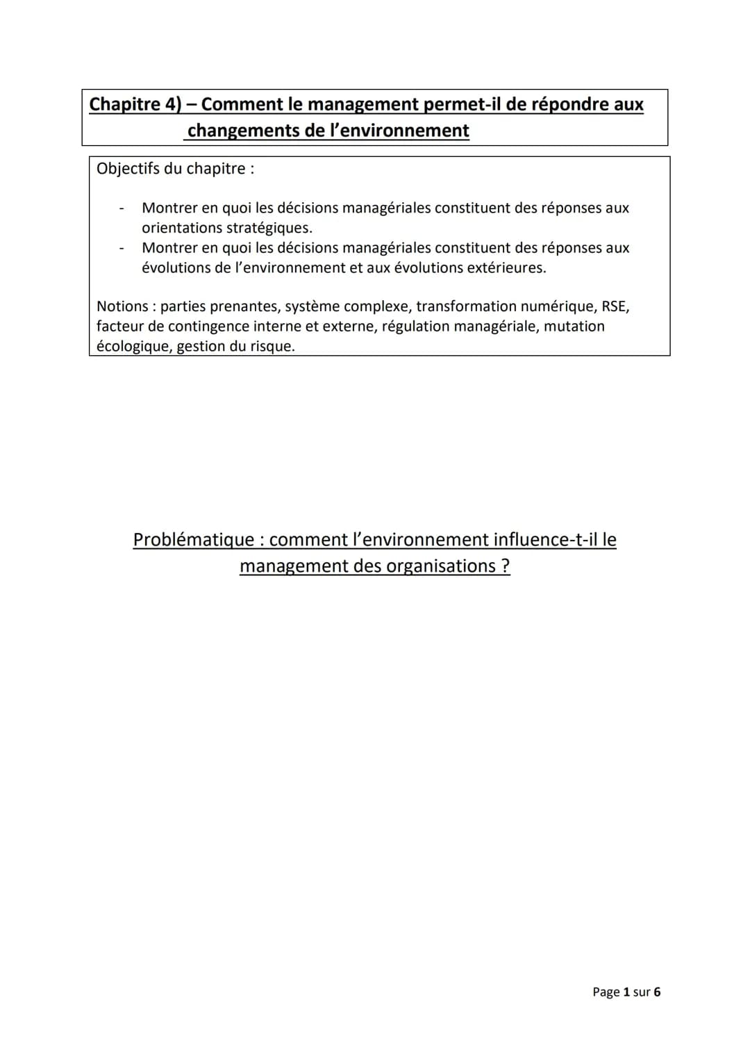 Introduction au Management des Organisations : Facteurs de Contingence et Parties Prenantes