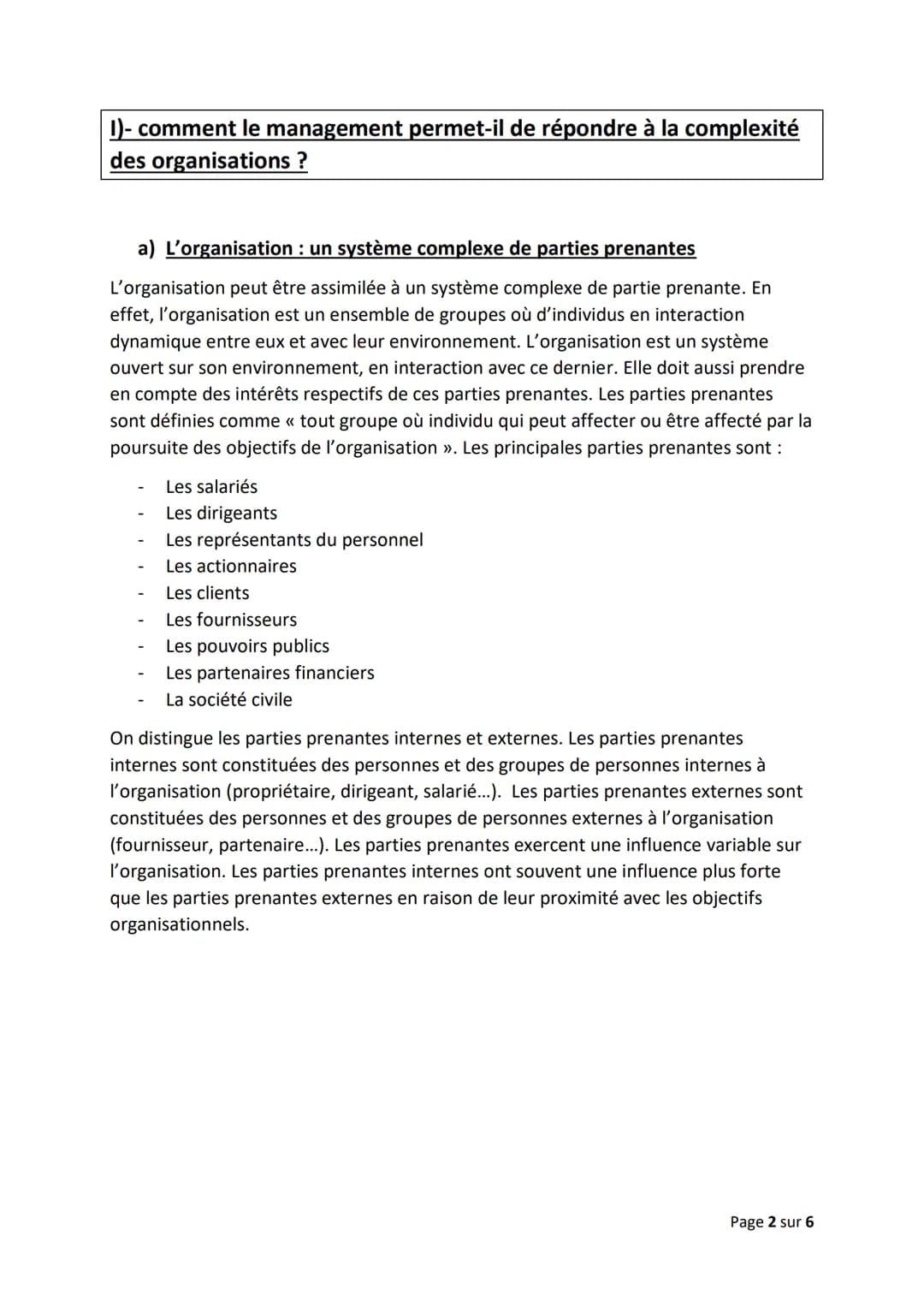 Chapitre 4) - Comment le management permet-il de répondre aux
changements de l'environnement
Objectifs du chapitre :
Montrer en quoi les déc