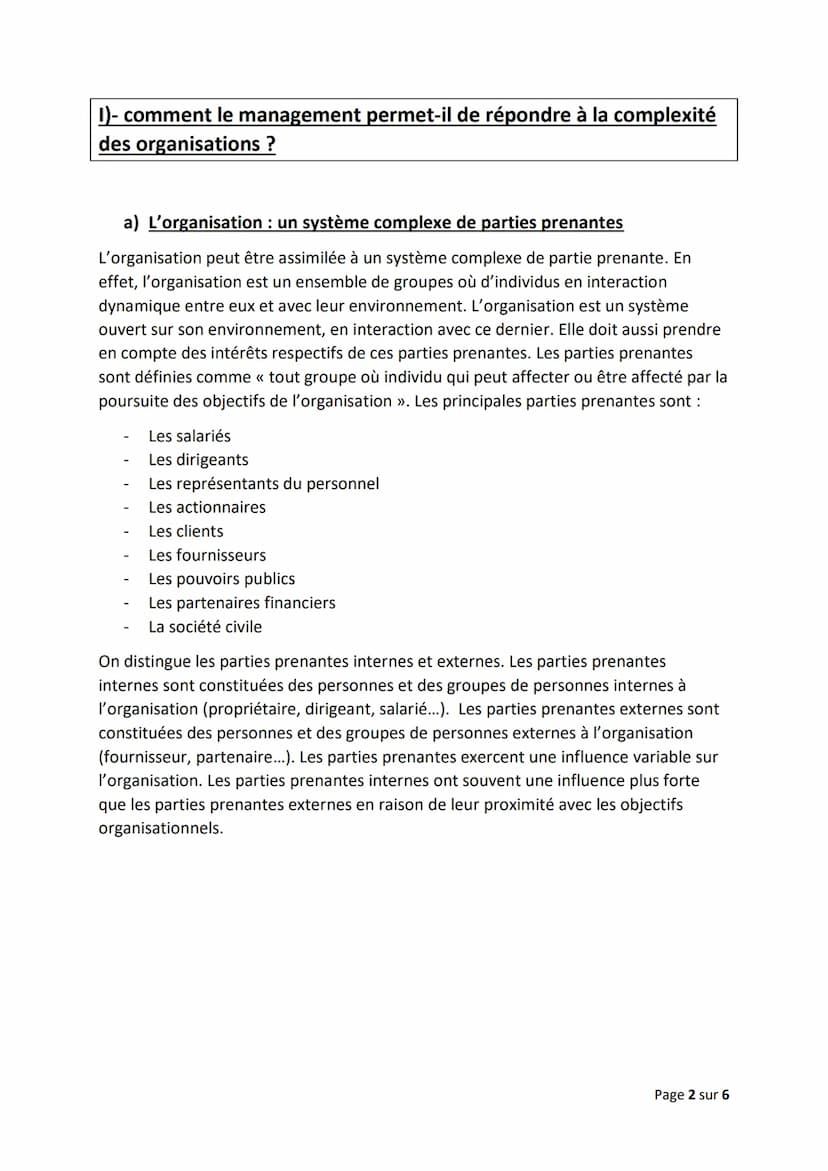 Chapitre 4) - Comment le management permet-il de répondre aux
changements de l'environnement
Objectifs du chapitre :
Montrer en quoi les déc