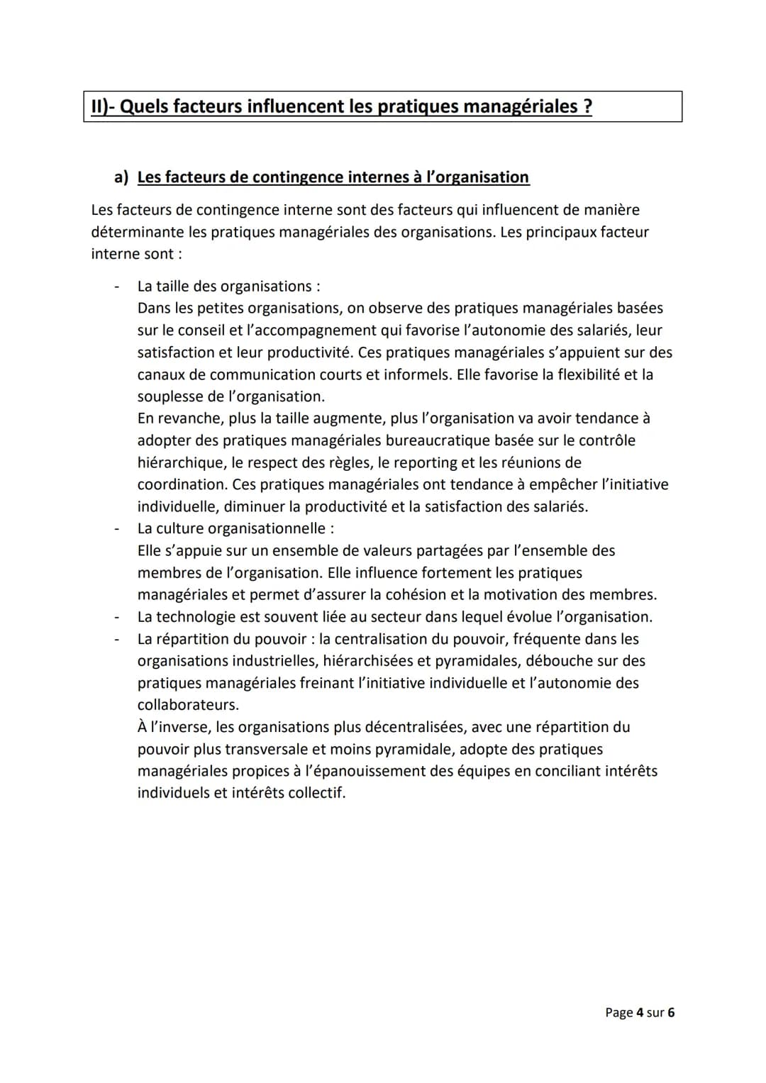 Chapitre 4) - Comment le management permet-il de répondre aux
changements de l'environnement
Objectifs du chapitre :
Montrer en quoi les déc