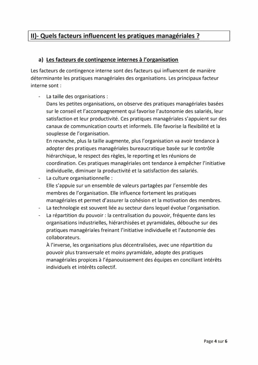 Chapitre 4) - Comment le management permet-il de répondre aux
changements de l'environnement
Objectifs du chapitre :
Montrer en quoi les déc