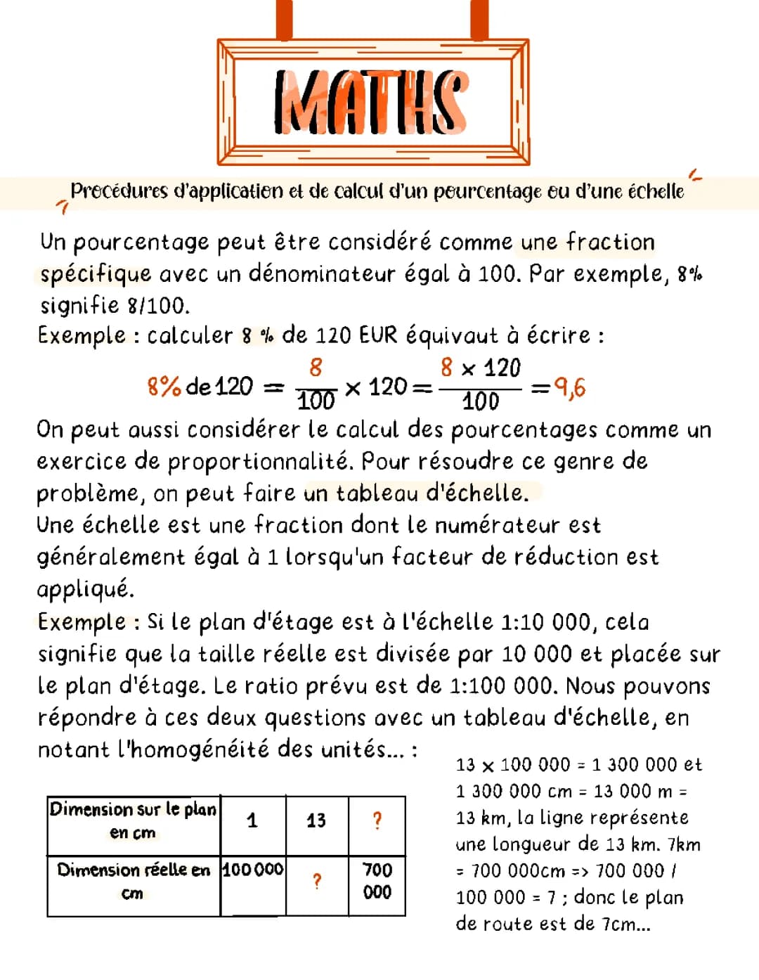 Calcul d'échelle et pourcentage - Évaluation et Exercices 5ème