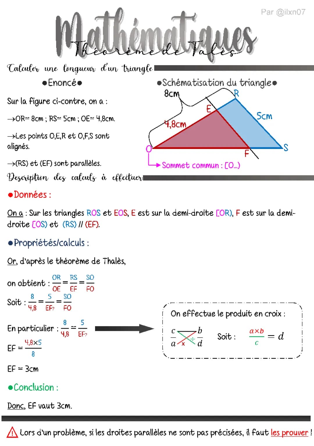 MATHEMATIQUES théorème de Thalès (configuration de 4ème)