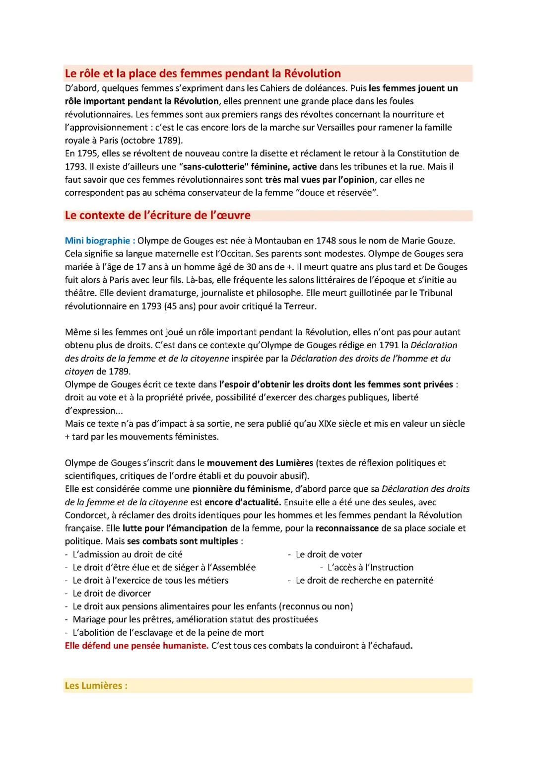 Fiche de lecture complète La Déclaration des droits de la femme et de la citoyenne