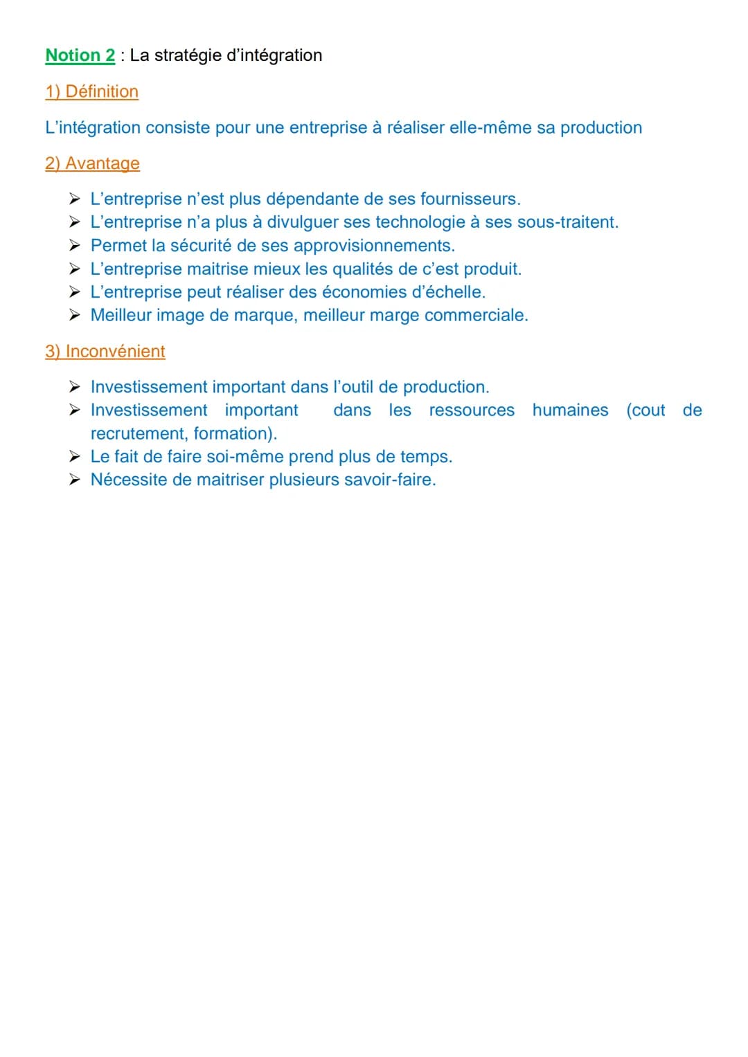 Chapitre 9: La stratégie
d'externalisation
stratégie globale)
Choix stratégique
Notion 1: La stratégie
et d'intégration (=
Option stratégiqu