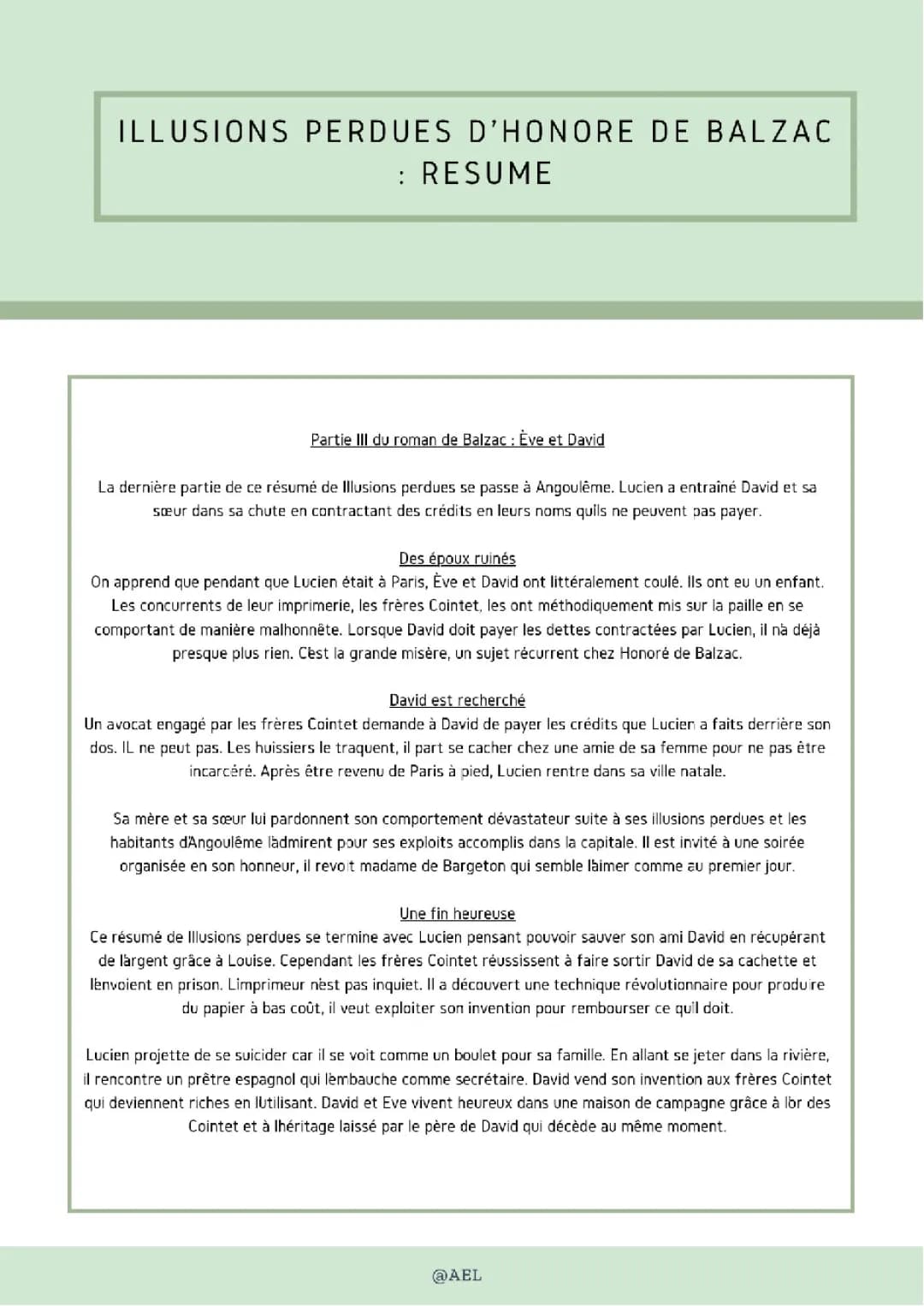 Illusions perdues Balzac résumé par chapitre - Partie 3