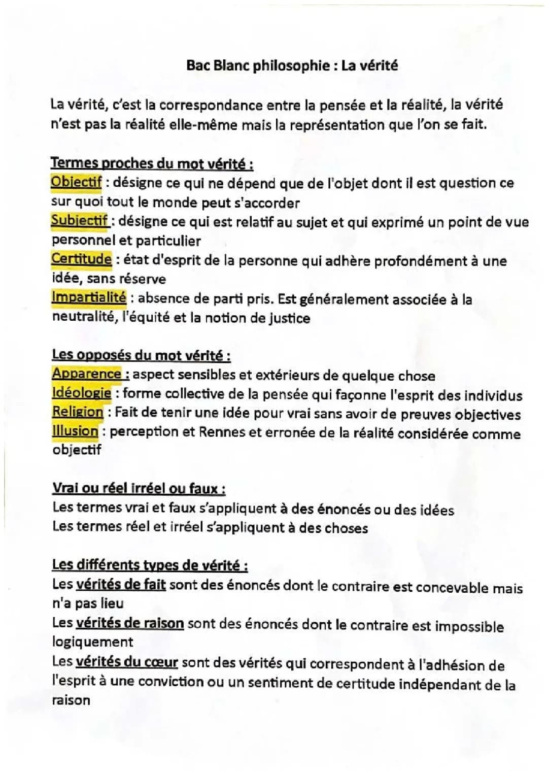 La vérité en philosophie: Dissertation, Définition et Réalité