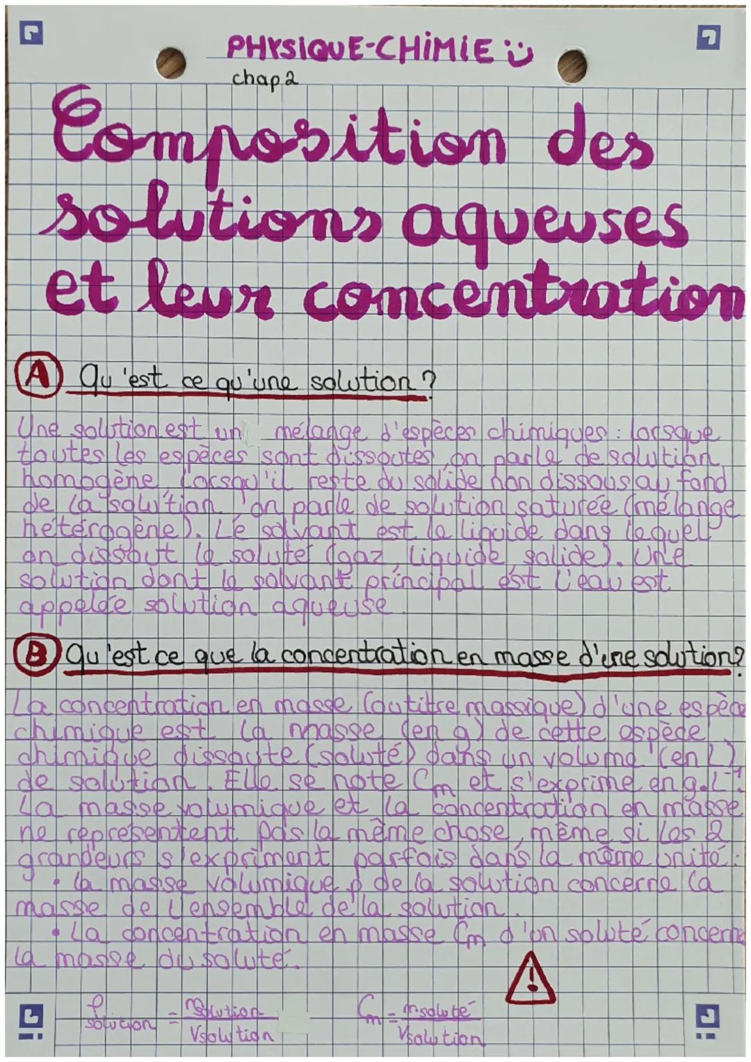 # PHYSIQUE-CHIMIE
chap 2

# Composition des
solutions aqueuses
et leur concentration

A qu'est ce qu'une solution?

Une solution est un méla
