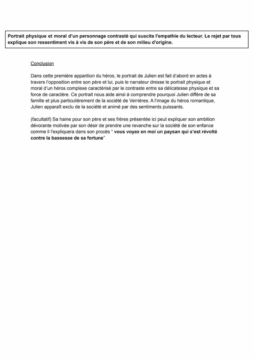 TEXTE D'ORAL NUMÉRO 1: LE PORTRAIT DE JULIEN SOREL
Introduction
Cet extrait se situe au chapitre 4 du livre 1 du Rouge et le Noir, après que