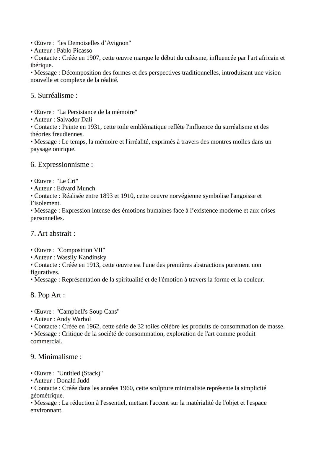 Fiche de Révisions - Bac Histoire de l'Art

I. Mouvements Artistiques Importants :

• Renaissance: Redécouverte des arts de l'Antiquité, hum