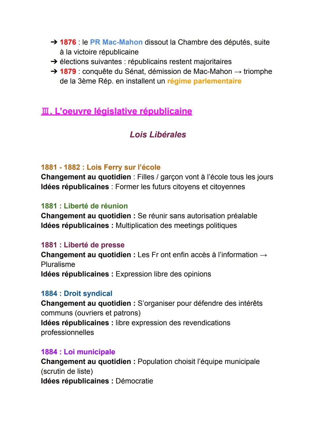 Fiche de révision Histoire

La 3ème République
1870-1914

I.1870-1871: le retour délicat de la République

★ Conséquences immédiates de la d